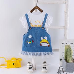 China 43.3in Children'S Outfit Sets Denim Skirt Lace For Toddler Girls on sale