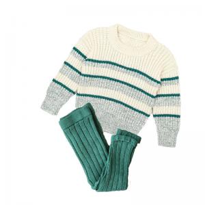 China Winter Kids Cotton Hand Knitted Lounge Chunky Striped Sweaters Tight Leggings 2PCS on sale