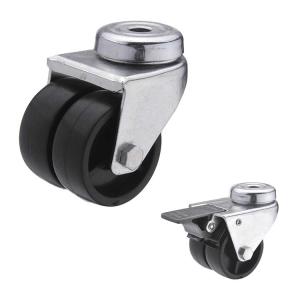 50mm Dual Wheel Double Brake PP Wheels Bolt Hole Swivel Casters For Furniture