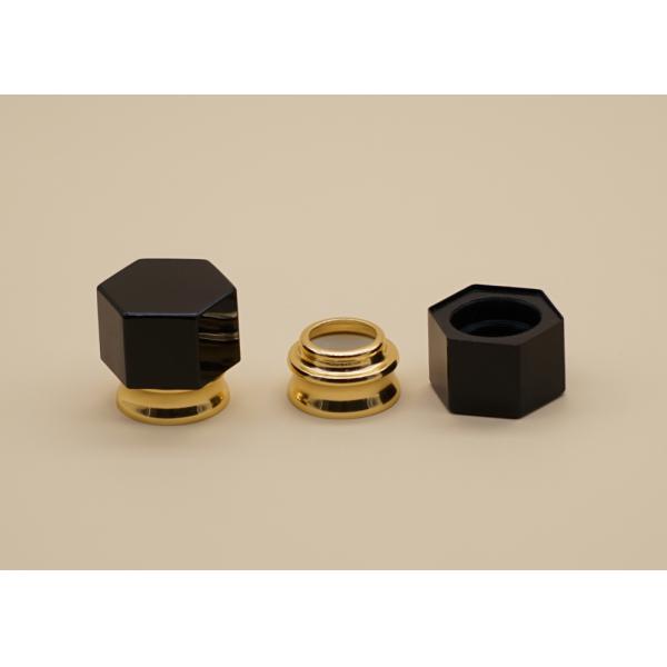 Nut Shape Black Color Perfume Lid Hexagon Shape With Gold Aluminum Collar