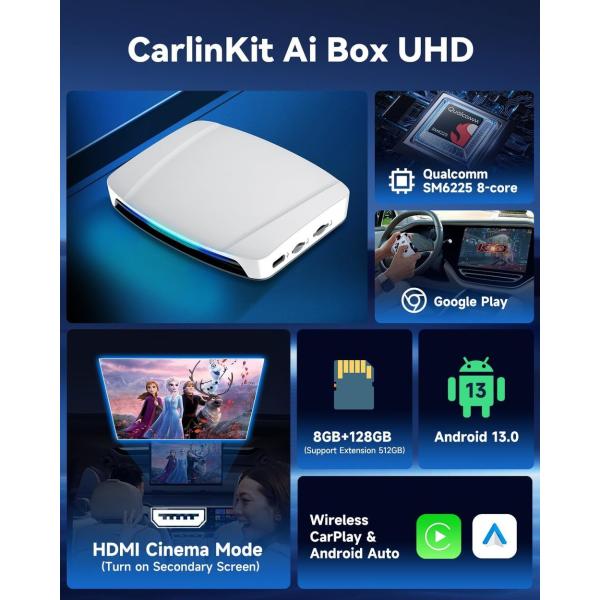 TBox UHD HDMI Wired to Wireless Adapter Carplay Ai Box 128Gb SDM660 Youtube