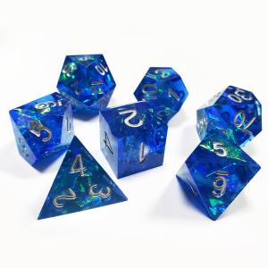 Blue Ocean Heart Crystal Resin Boarding Dice Set Dragon and Dungeon