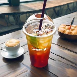 China Lesense ODM Clear Takeaway Ice Coffee Bubble Tea Cup Disposable 16oz 32oz PET Plastic Cup on sale