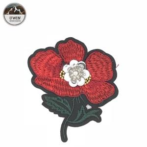 Hand-made Fabric Embroidery Patches,Red Rose Embroidery Patch#C10003