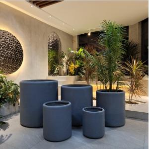 Frost Resistant Plain Matte Round Fiber Clay Pot For Indoor Home Garden
