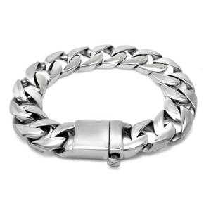 Cheap Men's Curb Link Chain Bracelet 316l Titanium Stainless Steel 15mm Width Silver Color(JCE045) for sale