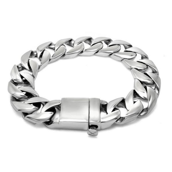 Men's Curb Link Chain Bracelet 316l Titanium Stainless Steel 15mm Width Silver
