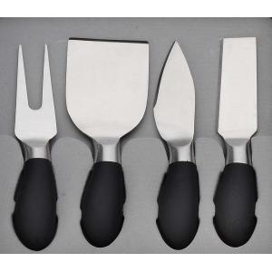 Stainless Steel 4PCS Cheese Knife Set With Soft Handle Rubber Cotaing Black