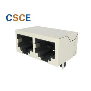 2 Ports RJ45 PCB Mount Connector , Stacked RJ45 Keystone Jack Insert Material