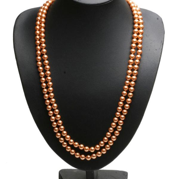 Luxury Gold Color Round 8mm Shell Pearl Sweater Necklace 55 Inches (N08230)