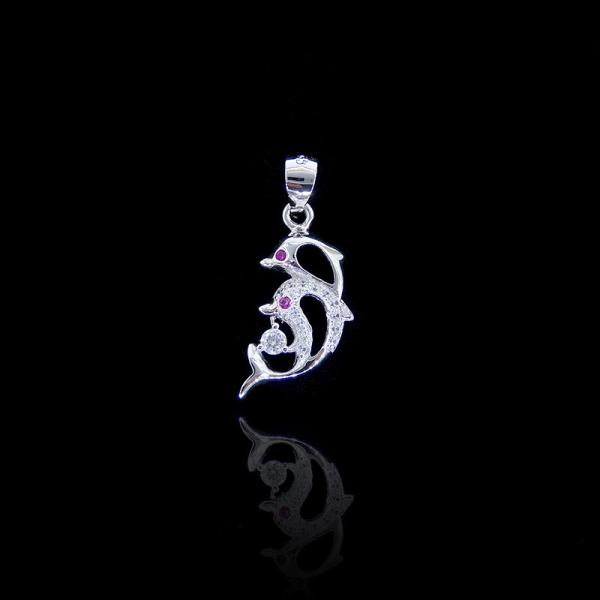 Quality Plating Rhodium Two Silver Dolphin Pendant 925 Silver Cubic Zirconia wholesale