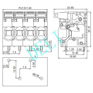 Durable PCB Connector Pitch Spring Clamp Right Angle Terminal Block DL206A-XX-7