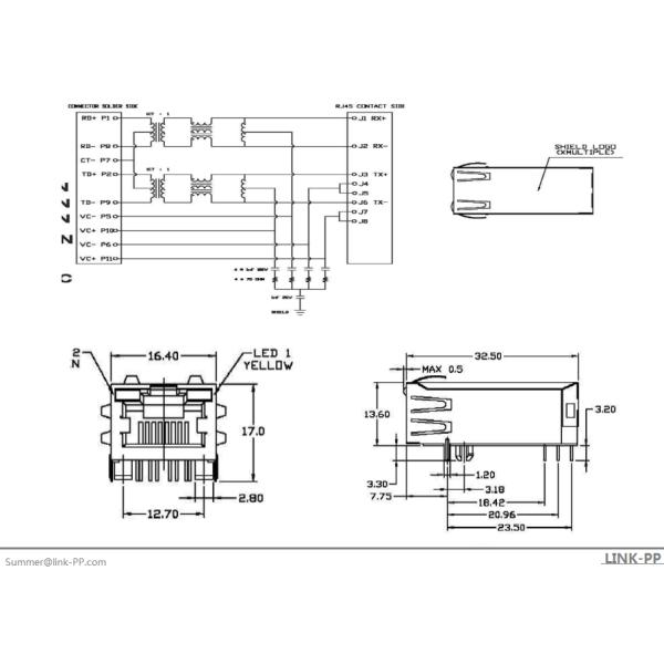 SINGLE MODULE XMPH-01R-4-Q23-170 10 / 100 BASE-TX MAGNETICS for CAT 5