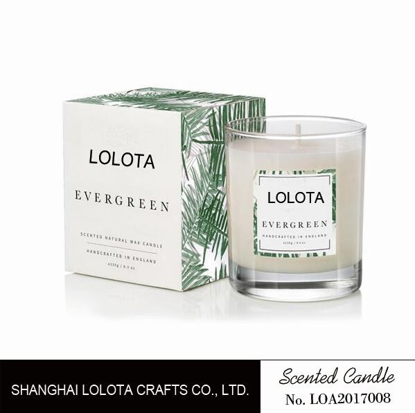 Quality 8(dia)cm*9.3(height)cm clear jar scented candle with colorful folding box wholesale