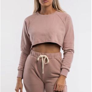 China Women Knitted 230gsm Plain Crew Neck Sweatshirt Crop Top Sweatshirt on sale