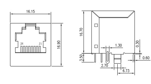LPJD4012DNL , Vertical Entry Rj45 with Magnetic SI-16001-F 10/100Base-T