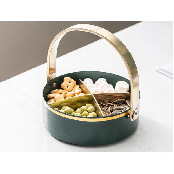 Anti Rust 16cm Diameter Steel Fruit Basket With Golden Handle