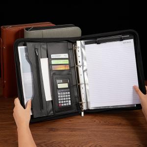 A4 Zippered Leather Business Portfolio Multifunctional Waterproof With Power