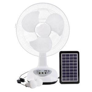 China Hot Solar Desk Fan AC/DC 12-Inch Rechargeable Floor Fan Solar Power Panel Mobile Charging Lighting Desk Fan on sale
