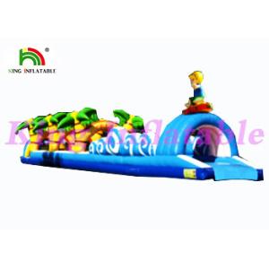 18m Long Single Lane Inflatable Slip N Slide With Air Pump Blue / Yellow OEM