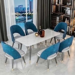 High 75cm Marble Dining Table And Chairs Set Stainless Steel Base Rectangular
