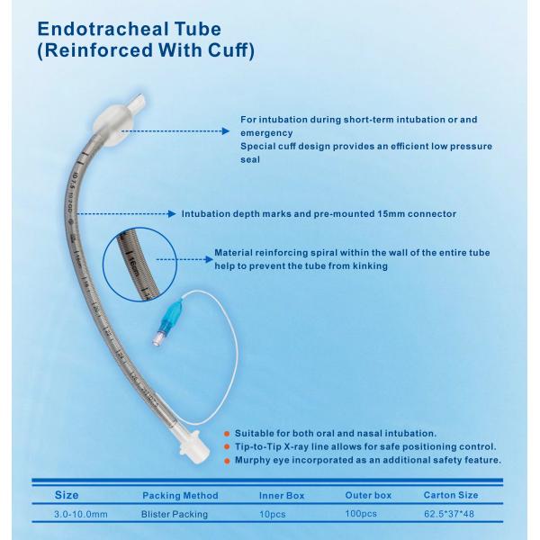 Quality OEM/ODM Solutions Medical Latex-Free  Reinforced PVC Cuffed / Uncuffed Endotracheal Tube Fast Delivery & Stock Availability wholesale
