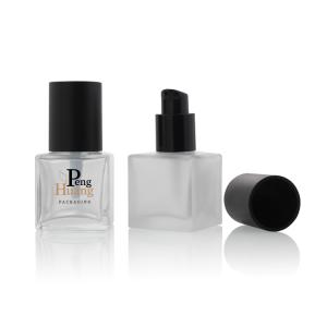 Square 30ml Liquid Foundation Cosmetic Packaging Clear Frosted Pump Glass Bottle