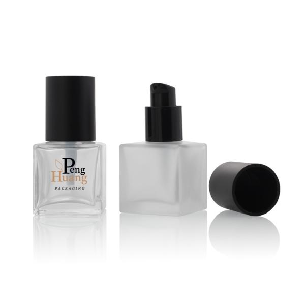 Square 30ml Liquid Foundation Cosmetic Packaging Clear Frosted Pump Glass Bottle