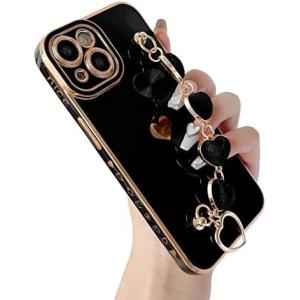 for iPhone 12 Pro Max Case,Cute Plating Love Heart Wrist Strap Chain Bracelet