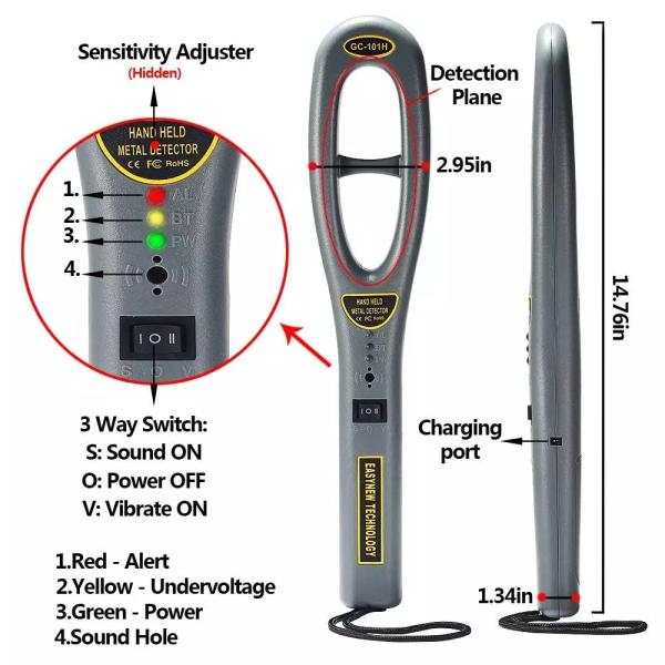 Small hand held metal detectors, police scanner used in airport, wharf, school