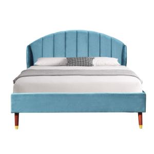 China Blue Velvet Upholstered King Bed With Minimalist Headboard on sale