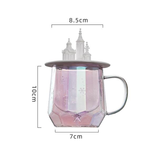 Pink Borosilicate Double Wall Personalized Glass Cup Castle Shape 300ml