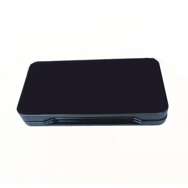 Black elegant matel tin can / tin box container with hinged lid and plastic