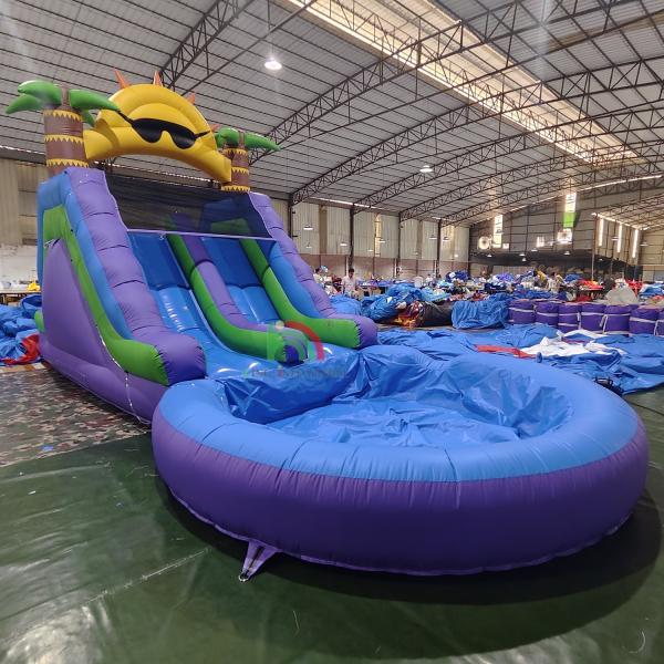Commercial Waterslide Grade Full PVC Double Lane Inflatable Water Slide With Airtight Splash Water Pool