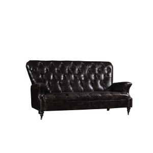 China Durable Linen Black Leather 3 Seater Sofa , Three Seater Leather Couch Wooden Legs on sale
