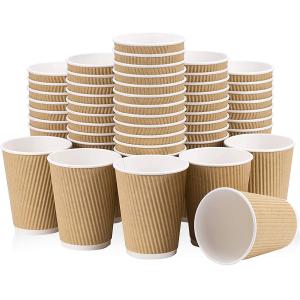 Leakproof Waterproof Kraft Paper Cups With Lids Coffee Tea Smoothies