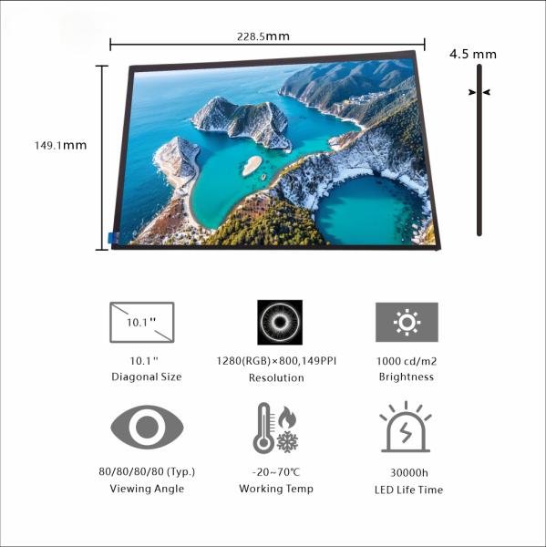 Quality 10.1-Inch Widescreen TFT Display with 1280×800 Resolution and 1000cd/m² High Brightness for Industrial Applications wholesale