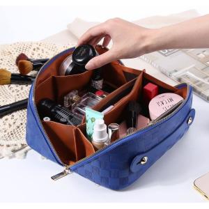 Portable Travel Cosmetic Bag Plaid Checkered Waterproof With Handle And Divider