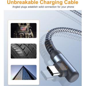 3A USB Type C Cable Right Angle Nylon Braided for iPhone Samsung Galaxy
