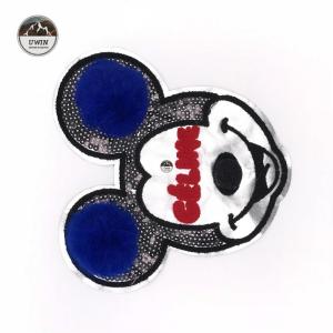 Cartoon Character Mickey Mouse Patches , Disney Iron On Patches With Fluff Ball
