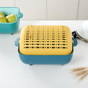 ODM PP Double Fruit And Vegetable Drain Basket Sustainable Green Yellow