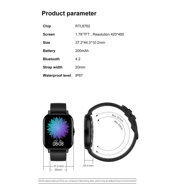 Dt94 Gts 2 Smart Watch Men Bluetooth Call 1.78 Screen Fitness Tracker Blood Pressure Ecg Sport Women Smartwatch