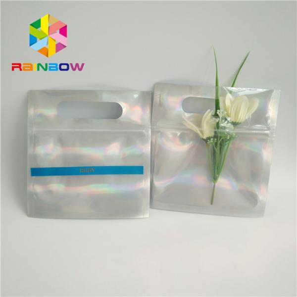 Quality Rotogravure Printing Zipper Hologram Three Side Seal Bag With Hanger wholesale