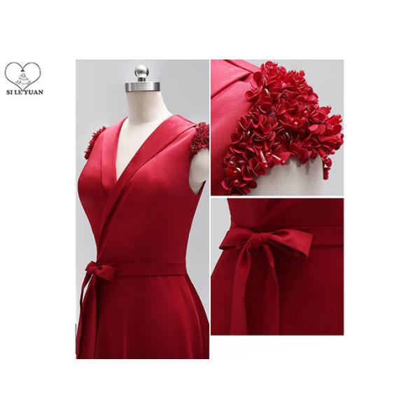 V Neck Long A Line Formal Dresses Sleeveless Stretch Sweep Train Back Zipper