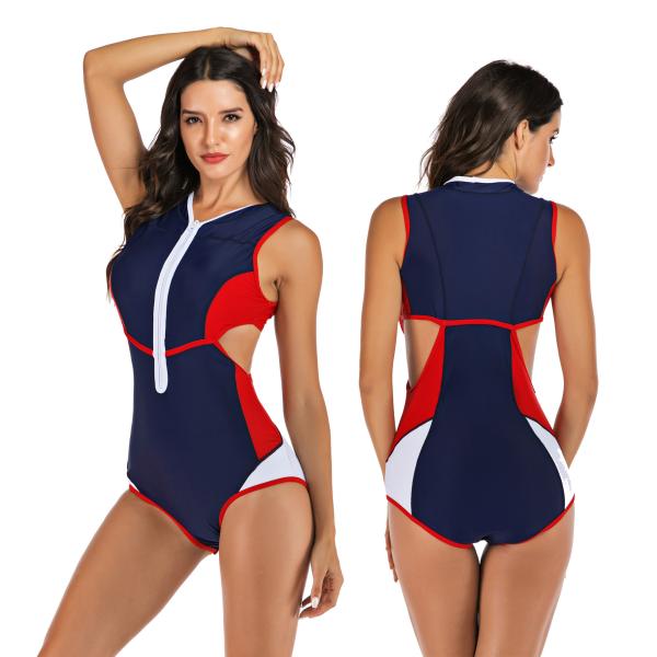 Quality Sleeveless Womens Surfing Suits Zipper Front Side Hollow Out Swimwear wholesale