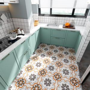 20x20cm Floral Ceramic Rustic Tile in Beige Orange Gray