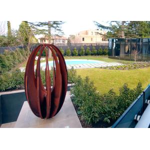 Cheap Various Size Hollow Corten Steel Sculpture Rusty Metal Garden Ornament Egg Shaped for sale