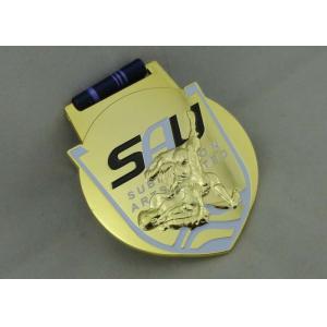Marathon Ribbon Medals Die Casting With Soft Enamel , 3D Gold Plating
