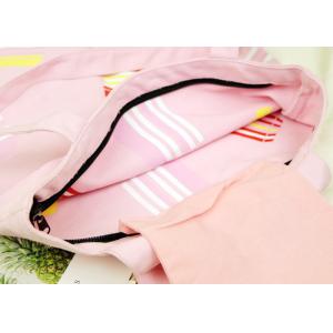 High Color Fastness Gift Canvas Tote Bags With Zipper Closure And Inside Pockets