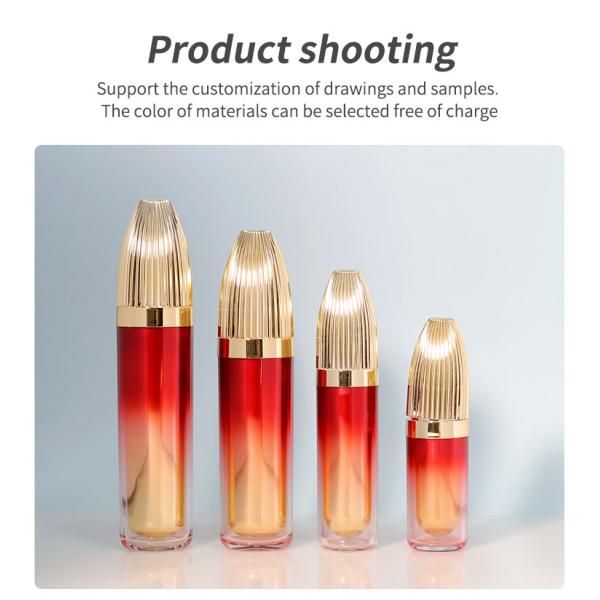 Red Gold Gradient Plastic Cosmetic Bottles 50g Cream Jar Sphere Shape Acrylic Collar Material